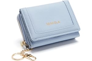 MUIIKOLA Blokujący RFID, mini skórzany portfel dla kobiet, minimalistyczny uchwyt na karty, portmonetka, brelok, przednia kieszeń, portfel z 7 przegródkami na karty i 1 przegródką na dowód osobisty,