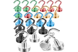 DGDUBRB 24 Stück Magnethaken Extra Stark, 6 Farben Magnete Mit Haken Extra Stark Für Grill, 10Kg+ Neodym Magnethaken Extra Stark, Für Zum Aufhängen Klassenzimmer E-ZH6-03