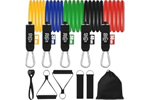 HT TOPHINON Bandas Elásticas, Bandas Fitness de Resistencia, 5 Tubos de látex con Manijas, Correas de Tobillo, Ancla de Puerta para Gimnasio en Casa, Yoga, Pilates, Terapia Física, Musculacion