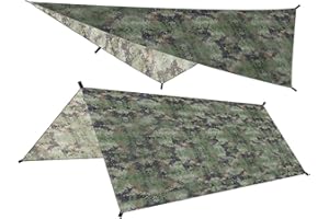 SNOWCHECKING Multipurpose Camping Tarp, camping tarp,210T Polyester Waterproof Sun Shade Shelter for Outdoor Picnic Beach Backpack Tent ﻿(Camouflage)