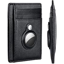 Slim Minimalist Wallet For Men With AirTag Holder - RFID Blocking Leather Card Holder, Front Pocket