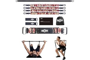 INNSTAR Portable Home Gym Set with Workout Bar, Bench Press Set, Squat Resistance Band, Door Anchor and More-Full Body Workout Equipment to Build Muscle and Shape Body