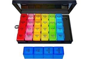 ZVZM Pill Box Organiser 7 Day 4 Times a Day, Extra Large Medication Organizer, Portable Dosset Box, Medicine Storage Box, Tablet Organiser with Dust-Proof Container for Pills/Fish Oil/Vitamin.