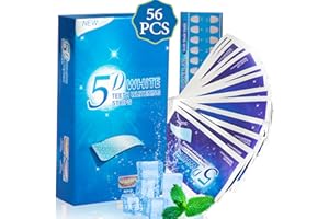 ASOVR 5D Bande Blanchiment Dentaire Puissant, Non-sensible White Bandes Blanchissantes Dents, Teeth Whitening Strips à Adhérence Unique, Avec Facteurs de blanchiment, 56 pièces pour 28 jours, Saveur menthe