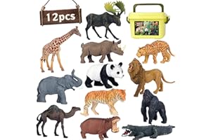 MINI TUDOU Safari Animal Toys Figures Age 3+, 12 PCS Realistic Jumbo Wild Jungle Animals Figurines, Large African Zoo Animal Playset with Lion,Elephant,Giraffe, Learning Toys for Kids Toddlers Boys Girls