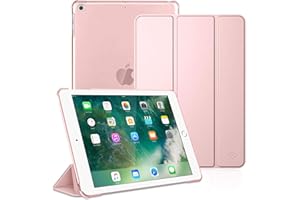 FINTIE Coque pour iPad 6ème/5ème Génération Version 9.7 Pouces 2018/2017 - Etui Mince et Léger Housse Arrière Semi-Transparent Support Protecteur Sommeil/Réveil Automatique, Or Rose