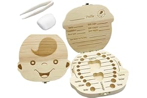 ZKSM Baby Tooth Box, Wooden Kids Keepsake Organizer for Memory Collection Teeth Storage Container Tooth Fairy Holder with Tweezer and Cotton Ball (Boy)