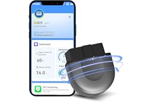 Anluomafuy Computer per Diagnosi Auto OBD2, OBD2 Bluetooth Scanner per iOS/Android, OBD Adattatore, 350000 Code Banca Dati, Adatto per Maggior Parte Auto, 25 Lingue, Facile da Usare