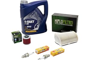 MVH BOCKAUF Kit d'entretien huile 4 l + filtre à air + filtre à huile + bougies d'allumage pour Yamaha XV 750 Virago XV750 4FY 4PW années de construction 1992-1997