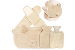 AQHUI Wrap Around Hot Water Bottle with Fluffy Cover Pouch and Furry Waist Belt, Cute Wearable Body Hot Water Bottle Strap on for Period, Neck, Back, Shoulder Pain Relief - Beige