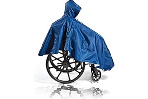 Fonakei Rollstuhl-Poncho, wasserdicht, mit reflektierenden Streifen, Regenponcho für Erwachsene, wiederverwendbar, verstellbare Kapuze, sichere Schnallenriemen, schwarze Stuhl-Accessoires (Navy Blue)