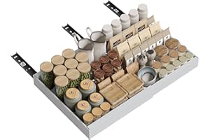 NETEL Cassetto Telescopico Estraibile Organizzatore,per Mobili da Cucina con Pellicola Adesiva,Senza Foratura, Larghezza Regolabile 43,5 – 68 cm, Bianco