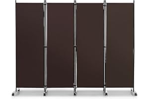 ‎COSTWAY COSTWAY 225 x 173 cm Raumteiler auf Rollen, Paravent 4-teilig, Trennwand faltbar, aus Stoff, Sichtschutz für mehr Privatsphäre und Flexibilität (Braun)