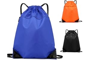 HORPKUN Drawstring Bag Gym Bag, Sport Sack PE Bag, Waterproof Scratch Resistant Bag for Men & Women Large Backpack with Outside Zipper for Sports School Beach Holidays Swimming Trave