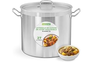 NutriChef Marmite Inox 30 QT (27 L) avec Couvercle – Faitout Acier Inoxydable 18/8 Grande Capacité – Marmite à Soupe Tous Feux dont Induction
