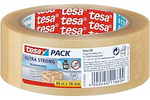 Tesa tesapack Ultra Forte, Nastro Adesivo d'Imballaggio in PVC Solido e Sicuro, Transparent, 66 m x 38 mm