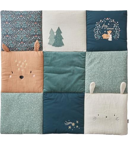 Baby Spieldecke / Laufstalleinlage 'Indien Blume' - 100% Baumwolle, 100x100 Cm