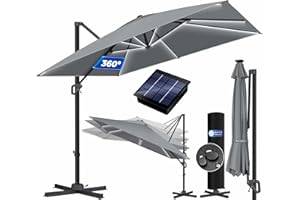 KESSER® Sonnenschirm LED Solar Ampelschirm SUN XL 300 x 300 cm Inkl. Abdeckung +Windsicherung Drehbar Neigbar Kippbar Marktschirm Groß 360° Rotation, Gartenschirm mit Kurbel Sonnenschutz, Anthrazit