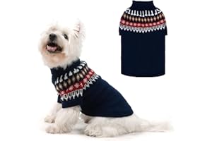 EXPAWLORER Turtleneck Dog Jumper - Knitted Dog Clothes in Classic Fair Isle Patterns, Warm Comfortable Puppy Jumper Pet Sweater with Sleeves, Winter Pet Outfit Pullover for Dogs Cats, Blue Medium