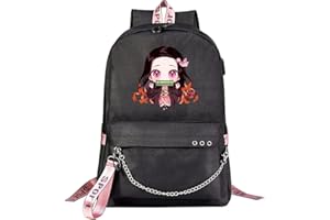 Yumenam Unisex Mochila con Puerto de Carga USB Anime Demon Slayer Estampado Kamado Nezuko Kimetsu no Yaiba Mochila de Viaje Bolsa Portátil School Bag Bolsa para Laptop
