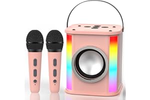 MASMEJOR Karaoke con 2 Microfoni Wireless, Karaoke per Bambini e Adulti, Cassa Bluetooth Karaoke Portatile, Supporta Scheda TF, Aux, USB, Ideale per Regali per Feste di Natale