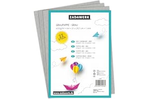 ZADAWERK® Cartón gris - 1 mm - 620 g/m² - DIN A4-22 piezas - Cartón para manualidades - construcción de maquetas - Cartón de archivo y inserción - tapa del libro