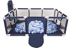 SELONIS Recinto Per Bambini Con 100 Palline 6 Cm, Playground Box, Blu Scuro:Babyblue/Blu/Perla
