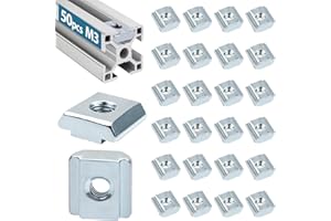 Leryati 50 Pièces T Nuts M3, Écrous Coulissants en T Série 2020, en Acier Carbone pour Profilé en Aluminium, Marteau à Rainure en T