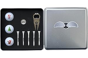 ‎EMAINER Emainer Golf Geschenk Set für Geburtstag, Weihnachten, Platzreife, mit hcp personalisierbare Golfbälle, Pitchgabel, Ball-Marker, Bambus Tees, in edler Metallbox