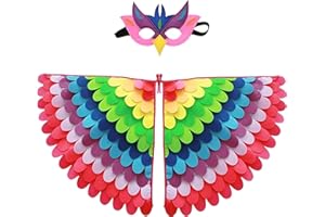 Proumhang 2 sztuki kostium dla dzieci w wieku 3~8 lat,ptasia sowa i paw maska sowa ubierają się,chłopcy dziewczęta filcowe maska na oko i zestaw skrzydeł, kolorowe przebranie na Halloween,Styl 7