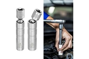 Qianeffort 2Pcs Spark Plug Socket,14mm & 16mm Thin Wall Spark Plug Socket Set,Magnetic Spark Plug Removal Tool,12 Point Universal Joint Magnetic Spark Plug for Car Repair Spark Plug Tool