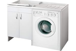 Negrari Eco Lavatoio Coprilavatrice Montato Vasca Sinistra SX Copri Lavatrice Destra DX Proteggi Bianco Mobile Lavapanni Legno Lavabo Asse Plastica Interno Bagno Lavanderia L124 P60 124x60 H92 cm