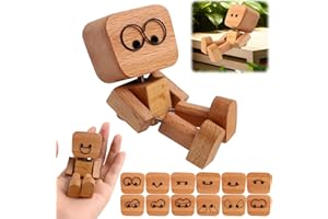 ROTKUSZ Wackelnde Holzfigur, Schüttelnde Holzmann Figur mit 12 Magnetischen Ausdrücken Schwingt, Lustige Wackelkopf Autodekoration, Wackelfigur Auto, Auto Zubehör Innenraum, für Armaturenbrett Dekoration