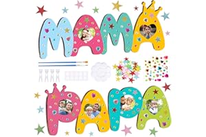 KKSJK 2 Stück PAPA MAMA Holzbuchstaben Geschenke, Vatertag Muttertag DIY Holz Bastel, Personalisierte Bilderrahmen Geschenk für Mutter und Vater mit Halterung, Aufkleber, Pinsel, Klebebänder, Zeichenbrett