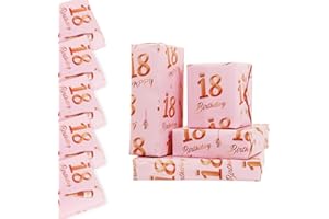 ZAYIN 18th Birthday Wrapping Paper, 5 Sheets 70x50cm Rose Gold Pink Happy Birthdays Gift Wrap Paper for Girls Women, 18th Birthday Decorations - Recyclable