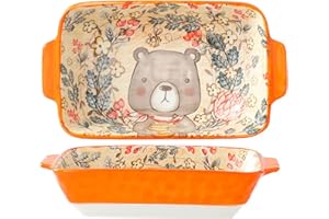 XNSHUN Petit plat à gratin en céramique, rectangulaire, avec poignées en céramique, idéal pour le soufflé, la crème brûlée, les lasagnes, le tiramisu, le pudding au micro-ondes (ours)