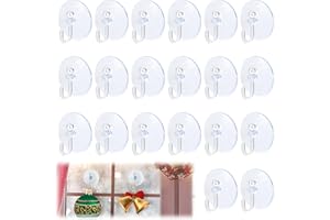HTTYHT 20 Pezzi Ventose con Gancio Trasparenti da 40 mm Ventosa a Gancio Senza Forare Ganci Ventosa in Plastica PVC per Bagno Cucina Finestre Appendere Decorazione Natalizia