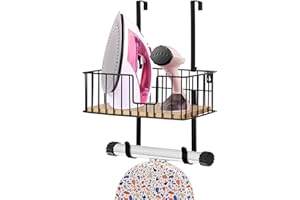 JABNOW 1Pcs Panier à Repasser en Fil métallique de Rangement et Crochets Pour la Table à Repasser en "T" ou en "Y", Porte-manteau et Portemanteau de Blanchisserie, Noir