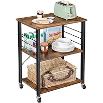 VASAGLE Serveerwagen, Keukentrolley, Keukenplank Op Wielen, Trolley Met 3 Niveaus Wielen 360 Draaibaar Voor Keuken Eetkamer Woonkamer Thuiskantoor Vintage Bruin Zwart Lrc031b01 2