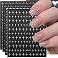 JMEOWIO 12 Sheets Colorful Star Nail Art Stickers Decals Self-Adhesive Silver Nail Supplies Nail Art Design Decoration Accessories