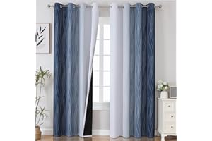 VEHEDE Gradient Blackout Curtains for Living Room, 84 Inch Drop Curtains for Bedroom, Ombre Thermal Insulated Noise Reduction Eyelet Drapes, W52 x L84 Inch, Navy Blue and Greyish White, 2 Panels
