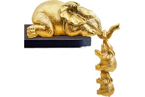 Irayin Elefanten Deko, 3 Stück Elefant Statue Figure, Mama Geschenk, Harz Figur Elefanten Mutter Hängen, Elefanten Dekoration für Wohnzimmer, Büro, Bücherregal, Schlafzimmer - Gold