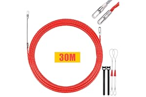 Cavo Lakigoes Sonda Passacavi Spiralata 30m: Spirale professionale Ø4,5mm, 100% Poliestere, 2 molle guida, ideale per impianti elettrici in tubi vuoti. Rosso.