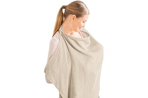 Konssy Musselin-Abdeckung zum Stillen von Babys, atmungsaktiv, 100% Baumwolle, Stillbezug mit starrem Reifen für Mutter, Stillschürze, Mehrzweck-Autositz-Baldachin (Sommerweizen)