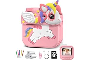 Macchina Fotografica Bambini Istantanea,Hangrui 12MP/1080P HD Fotocamera Bambini con Carta da Stampa e 32G,Fotocamera Digitale Stampa Istantanea, Regalo per Ragazze Ragazzi dai 3-12 Anni-Rosa Chiaro