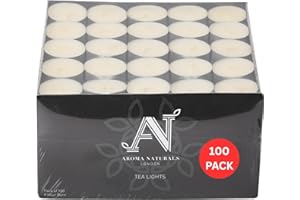 Aroma Naturals London Unscented Tealights 8 Hours Candles Pack of 100 | Long Burn Candlelight Everday Use | Size D3.72 x H2.5cm | White Wax & Aluminium Cups | Tea Lights Bag of (100) Christmas Candles