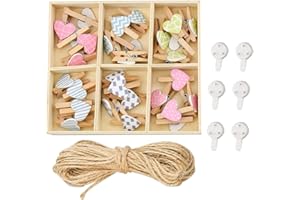 Cisixin Fotos para Pared Colgar Fotos Pared con Pinzas con Cuerda, Uñas y 30 Pinzas de Madera, Decoración del Hogar y Idea del Regalo