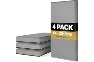 TONOR 4 PCS Grandi Pannelli Fonoassorbenti, 60x30x6 cm Pannello Acustica 3D in Fibra di Vetro con Autoadesivo, Pannello Decorativo per pareti che Assorbe L'eco, per Studio/Soggiorno/Casa, Grigio