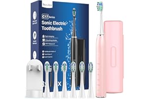 COULAX Electric Toothbrush for Adults and Kids - Sonic Electric Toothbrushes Rechargeable Electric Toothbrushes with 6 Brush Heads, 5 Cleaning Modes, Travel Case