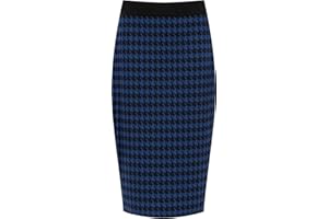 WearAll Plus Size Womens Dogtooth Check Back Slit Pencil Skirt Ladies Stretch Sizes 12-26